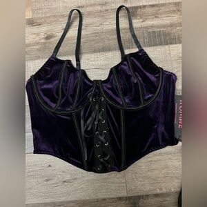 ROMWE Deep Purple Velvet lace up bustier with adjustable straps 1XL NWT